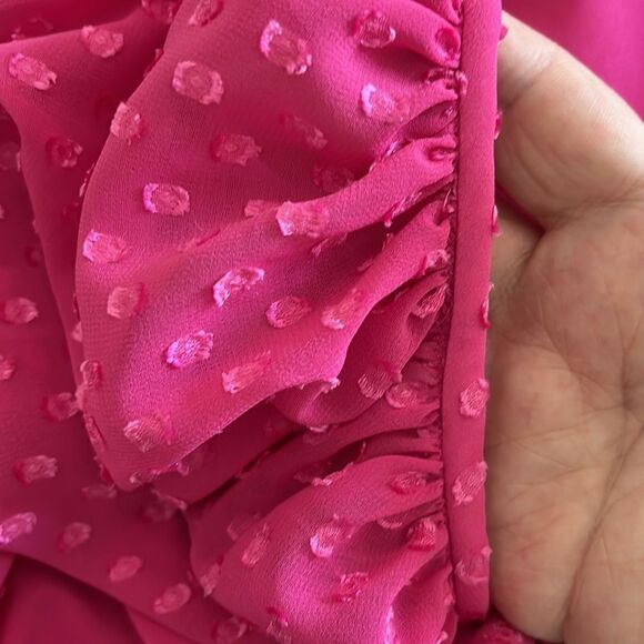 2/20. 
IMNYC Isaac Mizrahi Pink Lined with Sheer Pink Swiss Polka Blouse - Picture 10 of 10